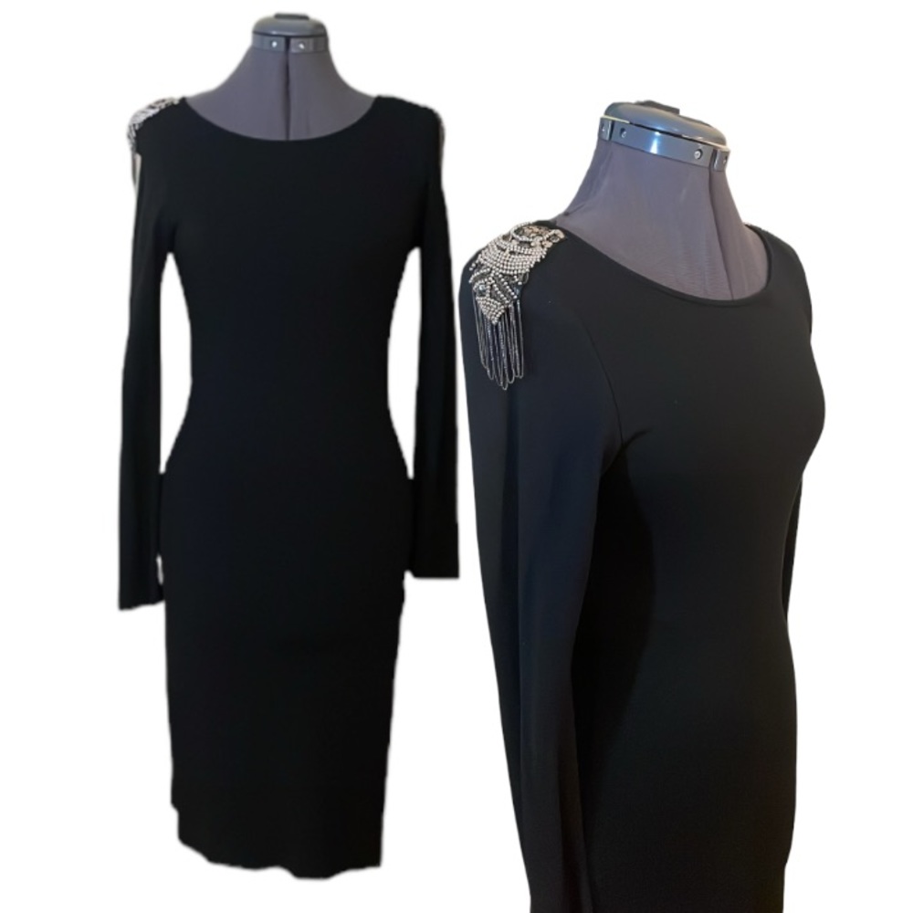 Teenflo Black Long Sleeved Dress with Metal Epaulettes Size 6